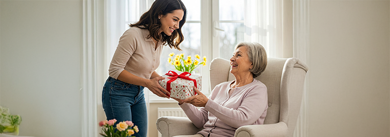 Fille offre un cadeau à sa maman
