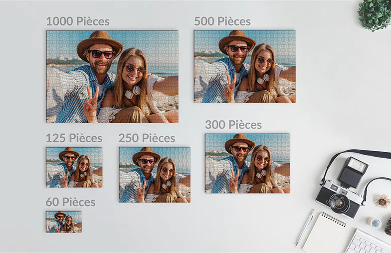 Puzzle personnalisé : Créez votre casse-tête avec votre photo préférée, disponible en plusieurs tailles.